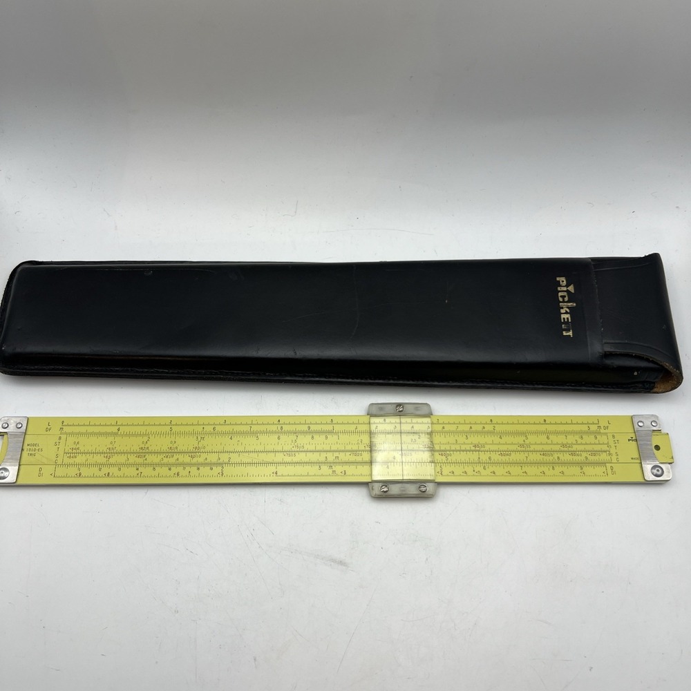 Vintage 1959 Pickett N1010–ES Trig All‑Metal Slide Rule w/Leather Case